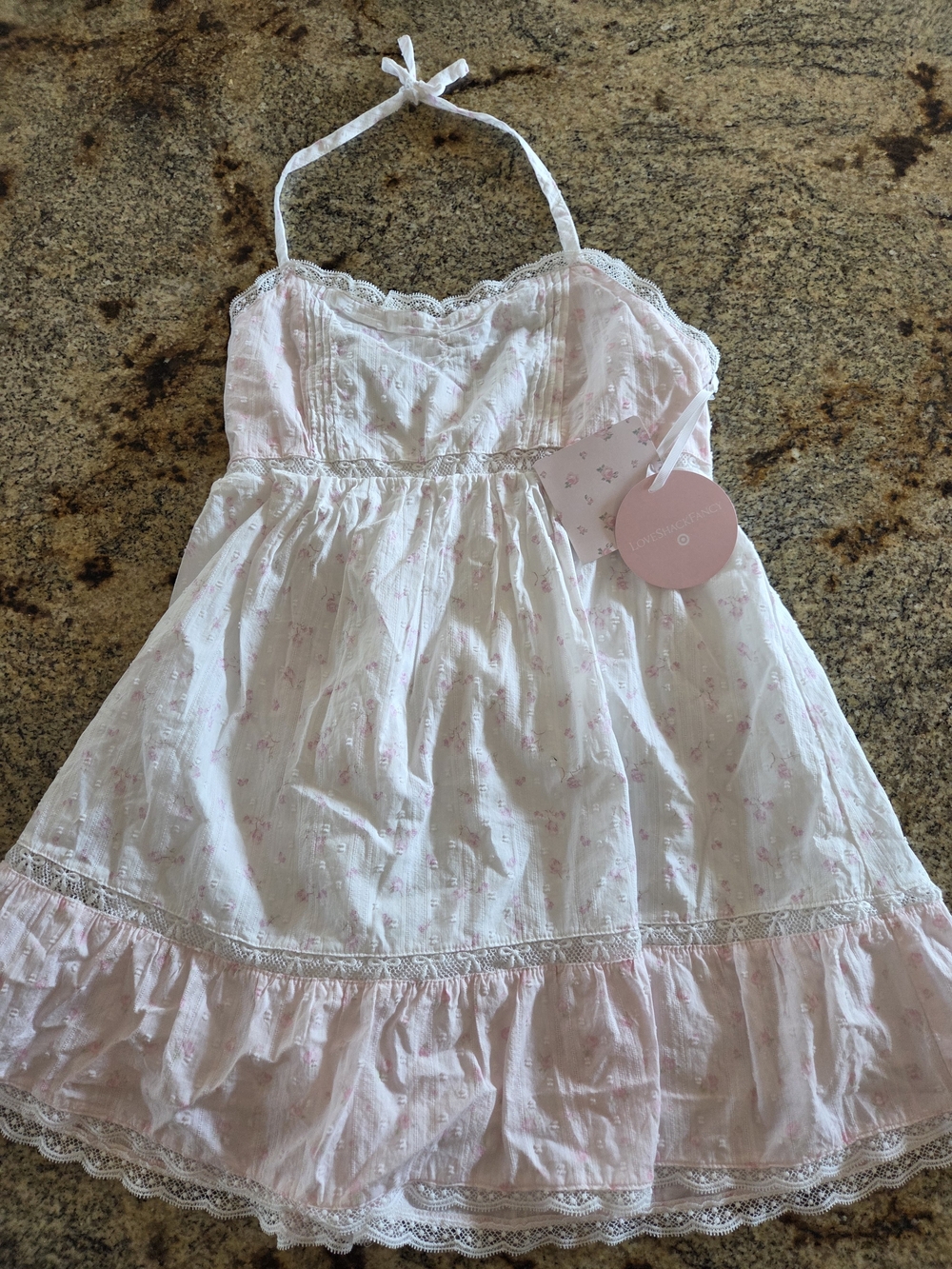 LoveShackFancy Girls Light Pink Floral Halter Dress